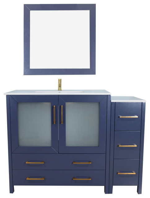 Vanity Art Vanity Set With Ceramic Top, 48", Blue, Led Sensor-Switch Mirror