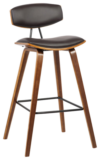 Haluk 26" Counterstool, Brown Faux Leather With Walnut Wood