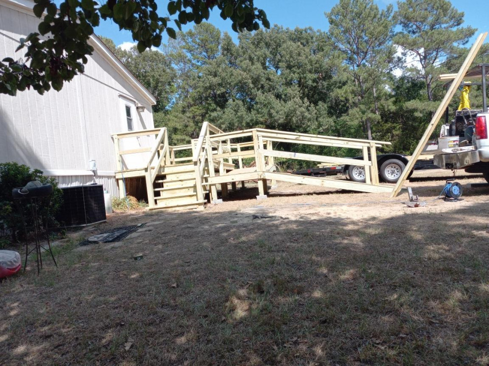 8 x 10 deck with 32 foot wheelchair ramp, with 3 landings.