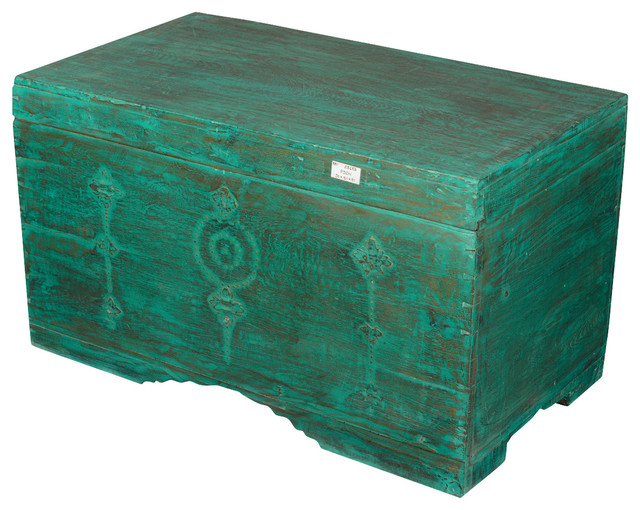 Reclaimed Wood Emerald Green 3 Compartment Storage Trunk