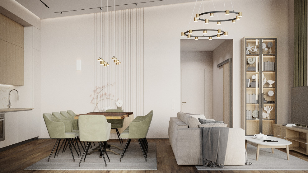 Визуализация кухни-гостиной в частном доме