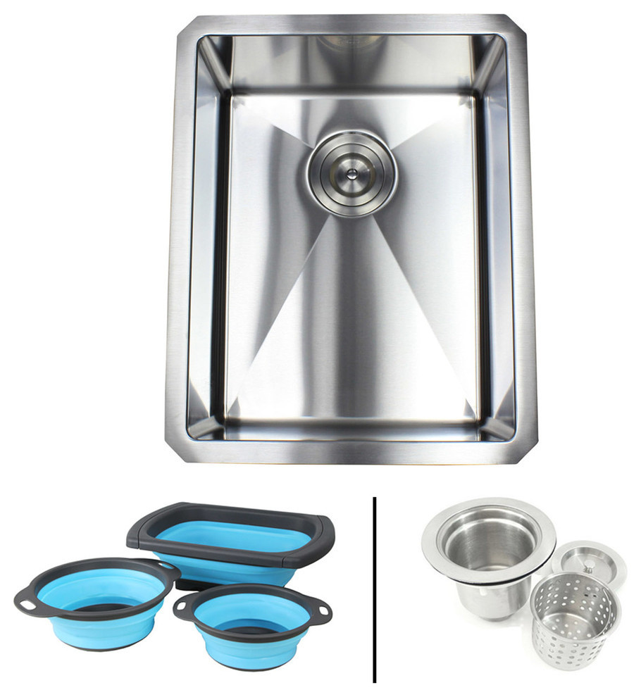 16" Undermount Stainless Steel Kitchen Sink With Silicone Colanders