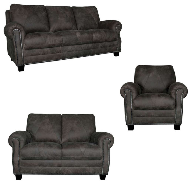 Luke Leather Lee 3 Piece Living Room Set In Outback Gray Slc