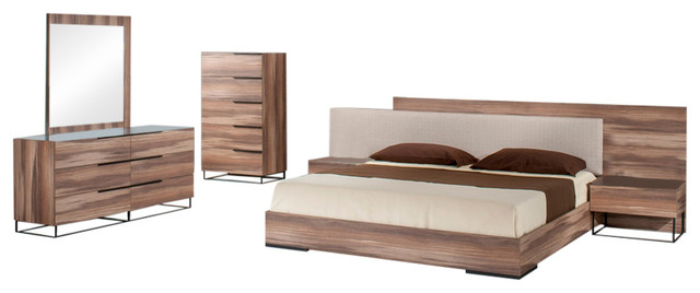 Nova Domus Matteo Italian Modern Walnut 5-Piece Bedroom Set, Eastern King