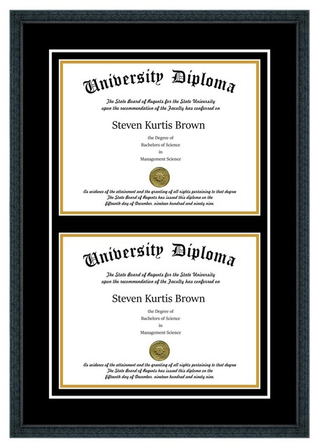 Double Diploma Frame with Double Matting, Classic Black, 12"x15"