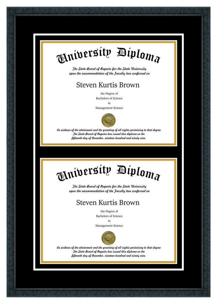 Double Diploma Frame with Double Matting, Classic Black, 12"x15"