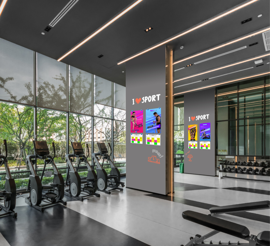 Магнитно-меловые обои Uniwall  для интерьера в фитнес клубе