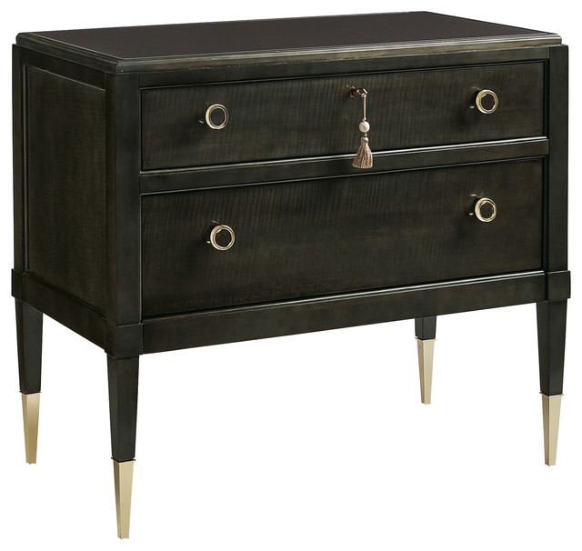 Matthew Modern Classic Charcoal Glass Topped Nightstand ...