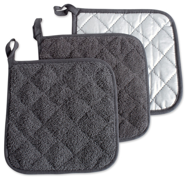 DII Mineral Terry Pot Holder, Set of 3 Contemporary Oven Mitts And