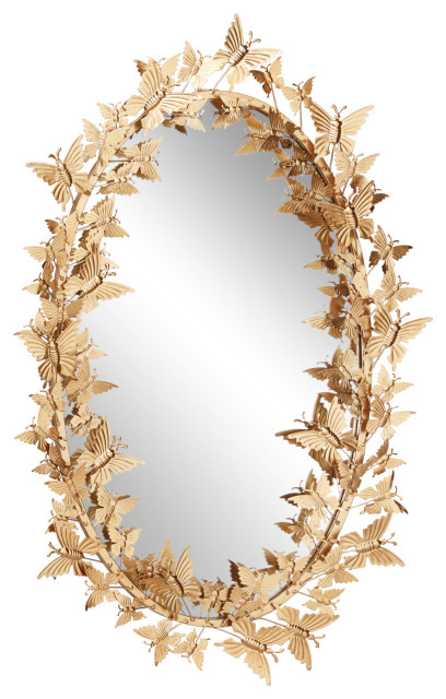 Large Oval Metallic Gold Butterfly Hanging Wall Mirror - Contemporary ...