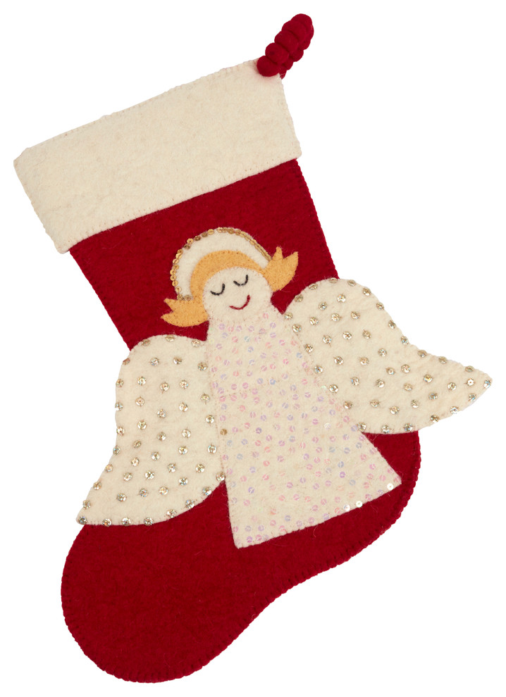 Green pines Holiday Wool Felt Stocking