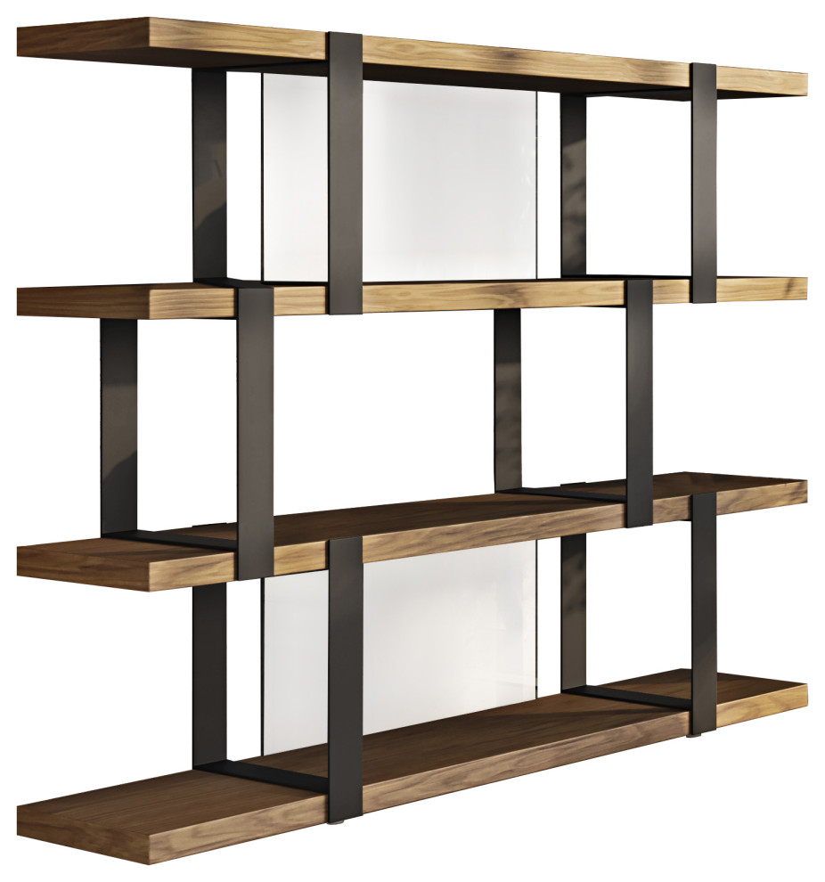 Modrest Brewer Modern Walnut and Black Bookshelf Industrial