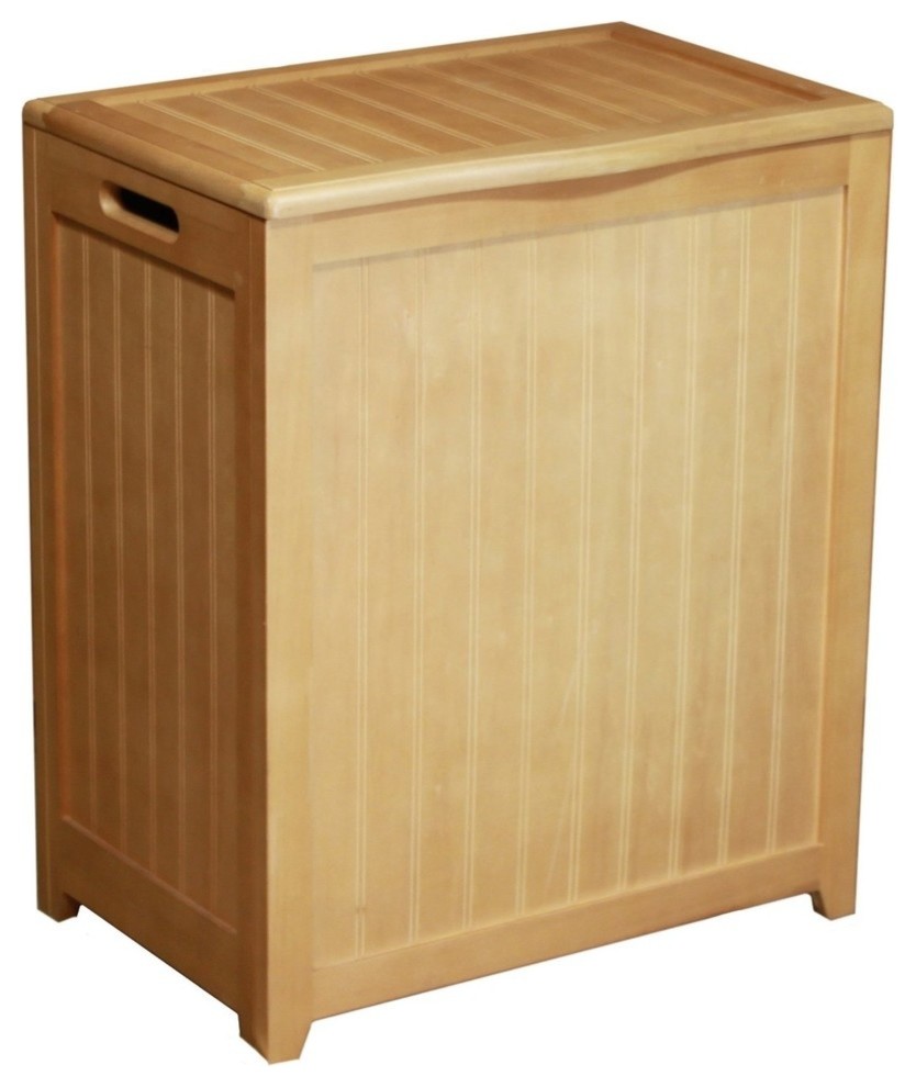 Rectangular Laundry Wood Hamper With Interior Bag Transitional