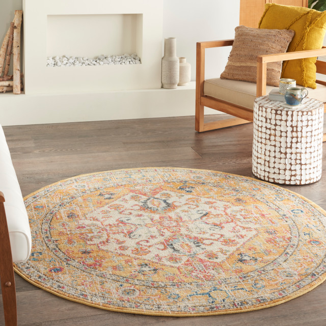 Nourison Passion Psn23 Area Rug, Ivory/Yellow, 4' Round - Mediterranean -  Area Rugs - by BuyAreaRugs | Houzz