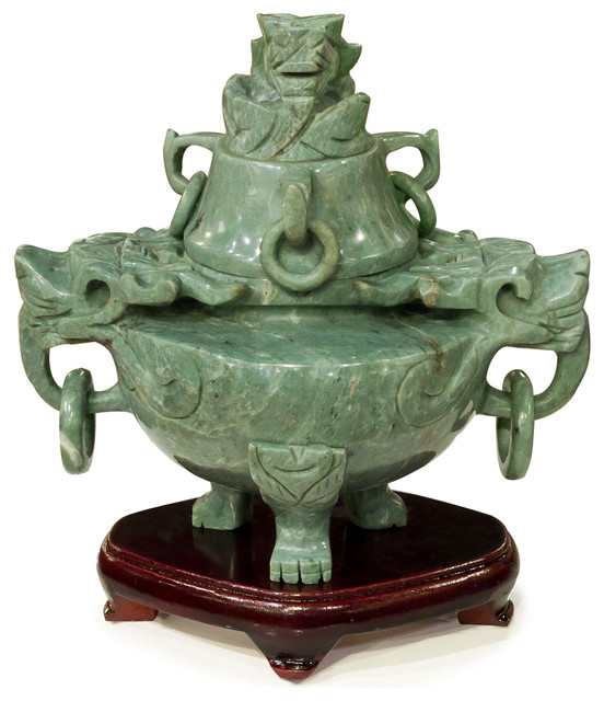 Hand Carved Jade Incense Burner Pot Asian Decorative Objects And