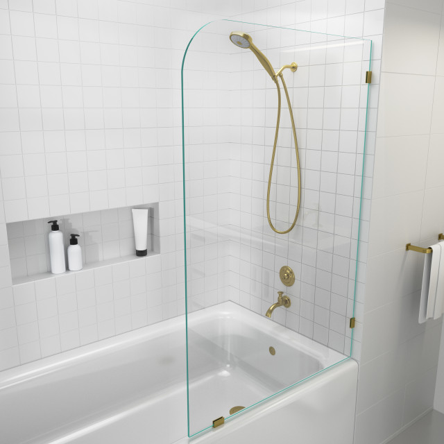 34"x58.25" Frameless Bathtub Shower Door Single Fixed Panel Radius Contemporary Shower Doors