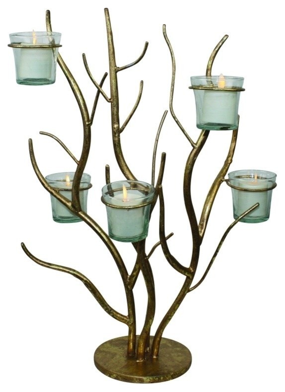 18" Gold Branch Votive Candle Holder, Candelabra Multi Tree