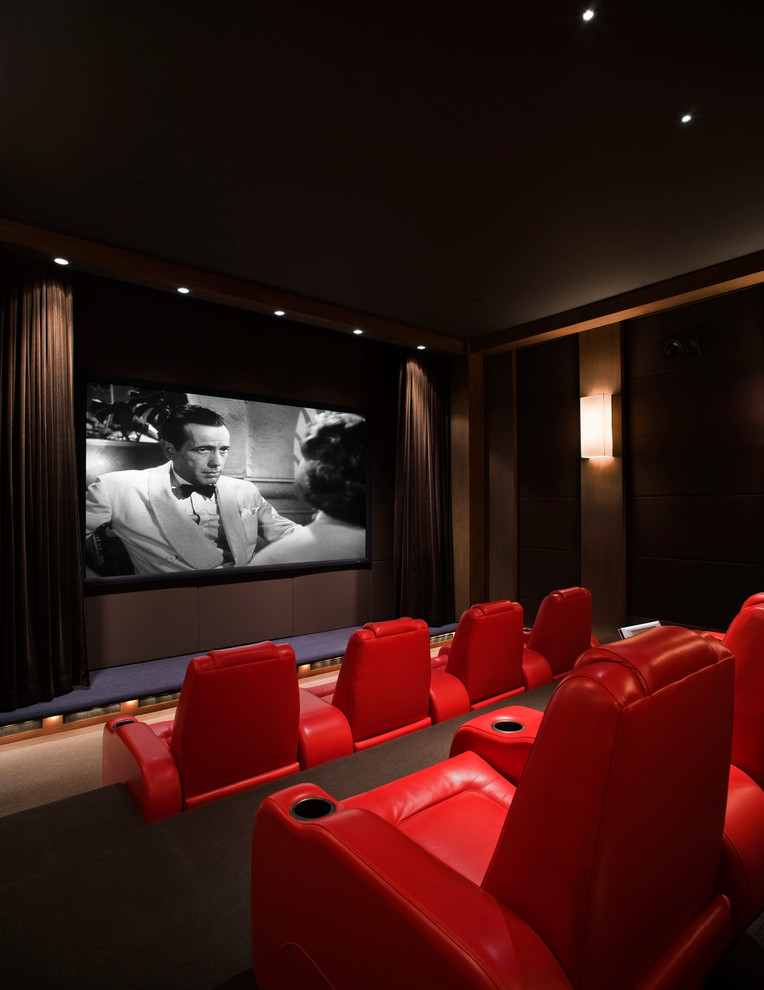 Design ideas for a contemporary enclosed home theatre in Seattle.