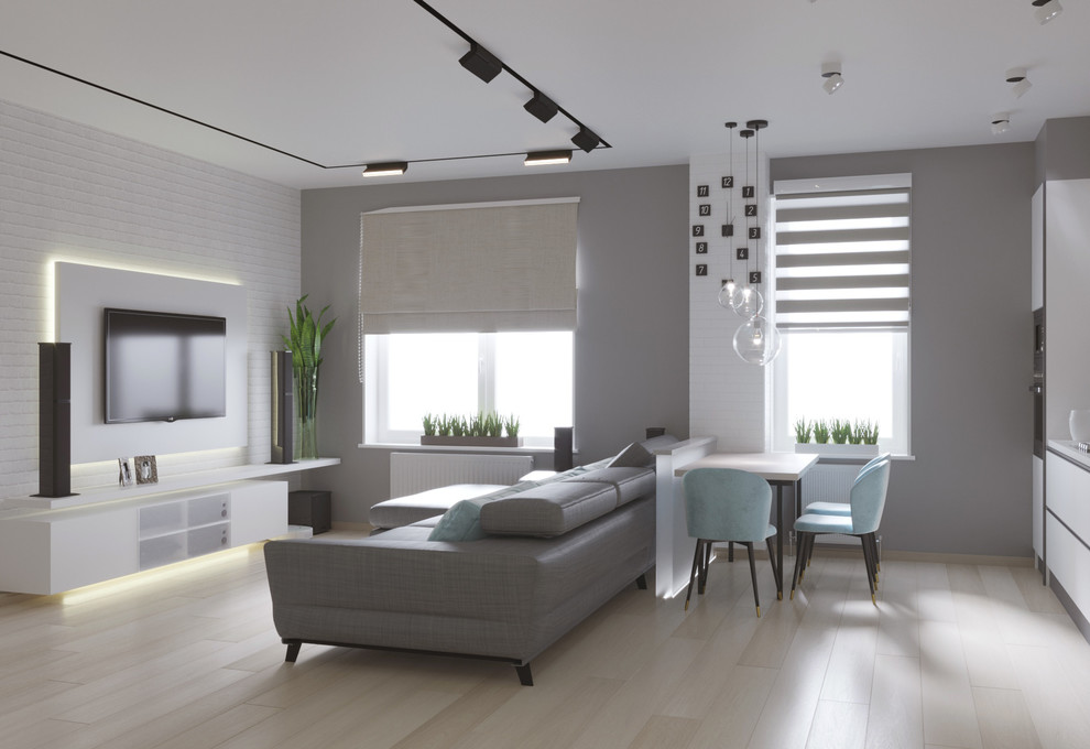 Гостиная-кухня-столовая.