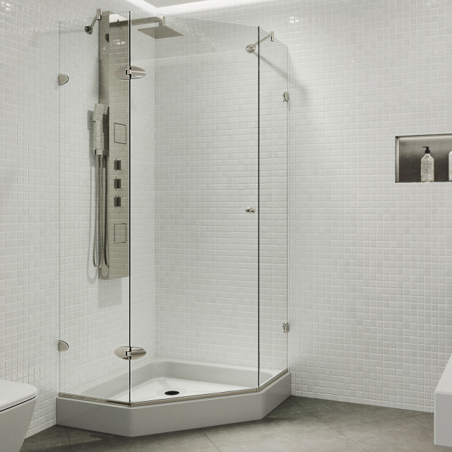 Vigo X Frameless Neo Angle Shower With White Base Contemporary Shower Stalls And