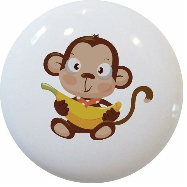 Monkey With Bandana And Banana Ceramic Knob Contemporary