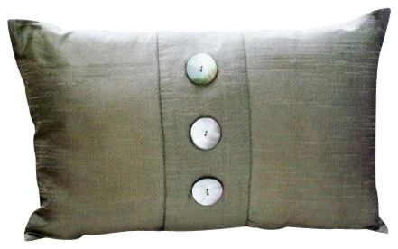 Beaded Gray Lumbar Pillow Cover, 12x22 Silk Lumbar Pillow Cover, Silk N Pearls