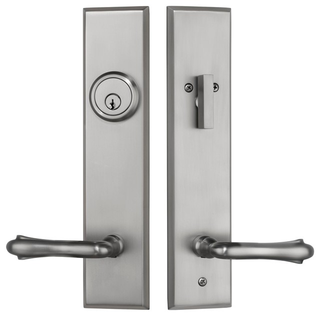 Verano Entry Door Lock Handleset With Bourne Lever, Brushed Nickel