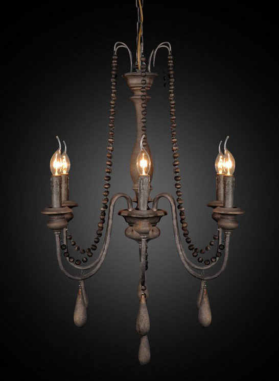 Antique Wood and Rusted Iron Chandelier