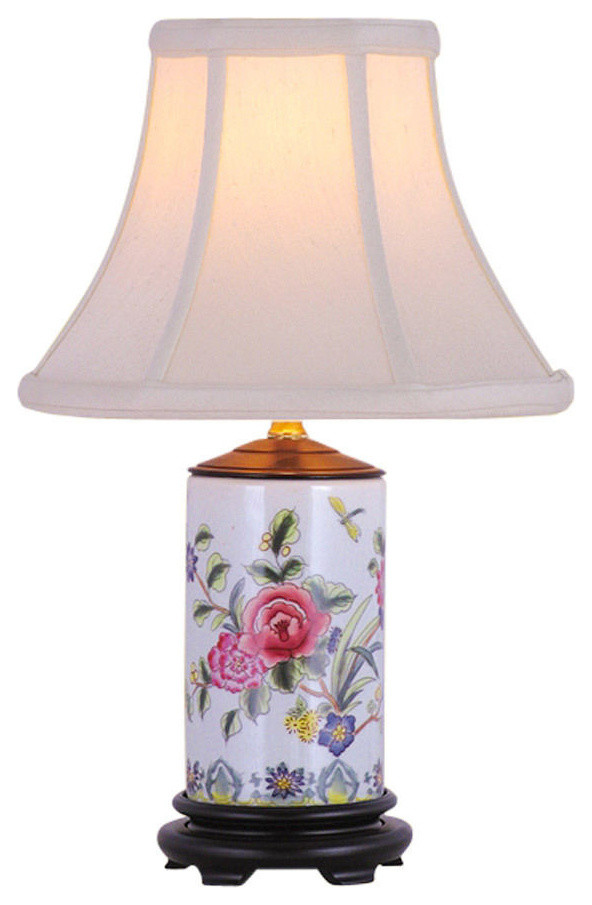 Floral Rose Motif Porcelain Vase Table Lamp 15"