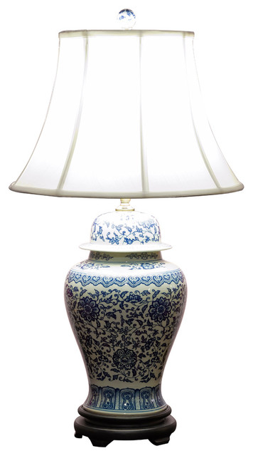 Blue and White Peony Motif Asian Porcelain Lamp - Asian - Table Lamps - by  China Furniture and Arts | Houzz