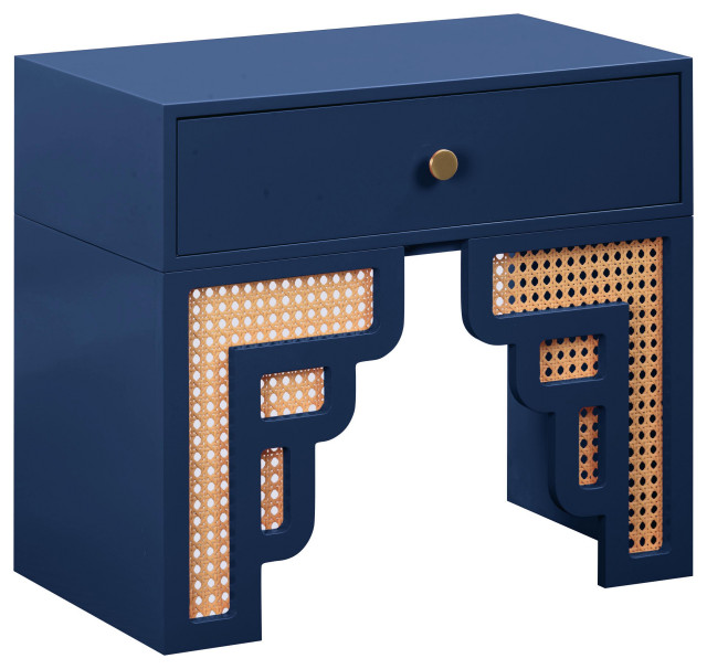 Suzie Navy/Rattan Nightstand Modern Nightstands And Bedside Tables