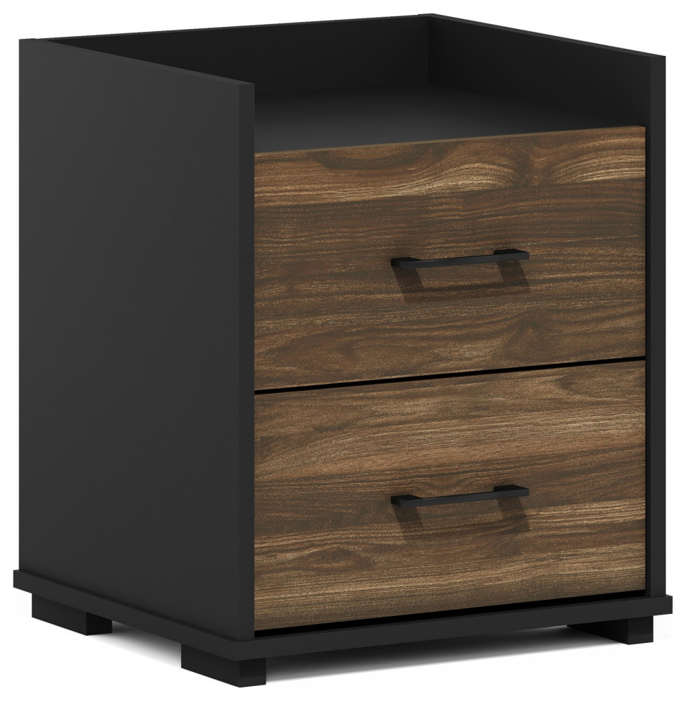 Tidur Bedside Tables Handle 2Drawer Chest Nightstand Columbia Walnut