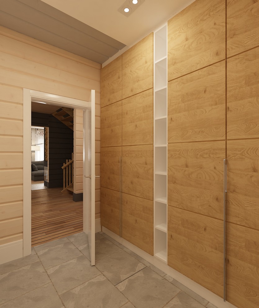 Интерьер загородного дома из оцилиндрованного бруса.