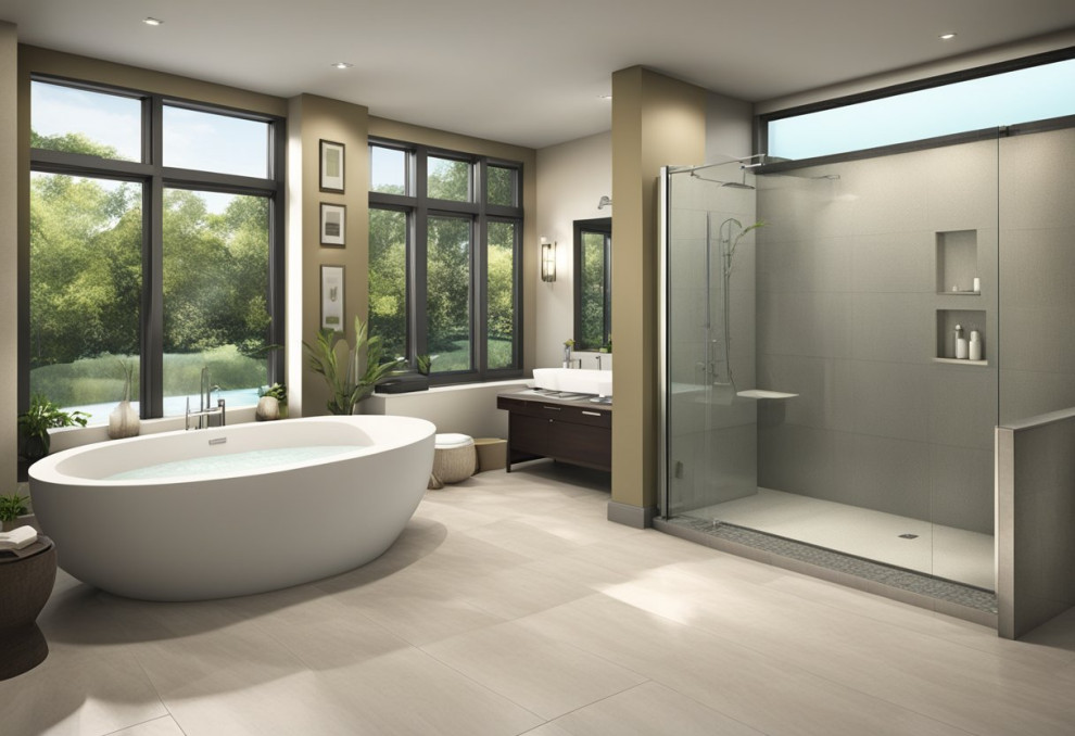 A bathtub and a shower