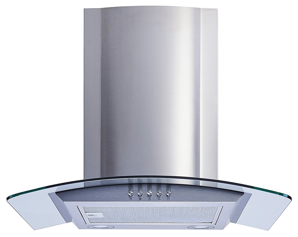 Winflo Convertible WallMount Range Hood, Stainless Steel and Glass, 36