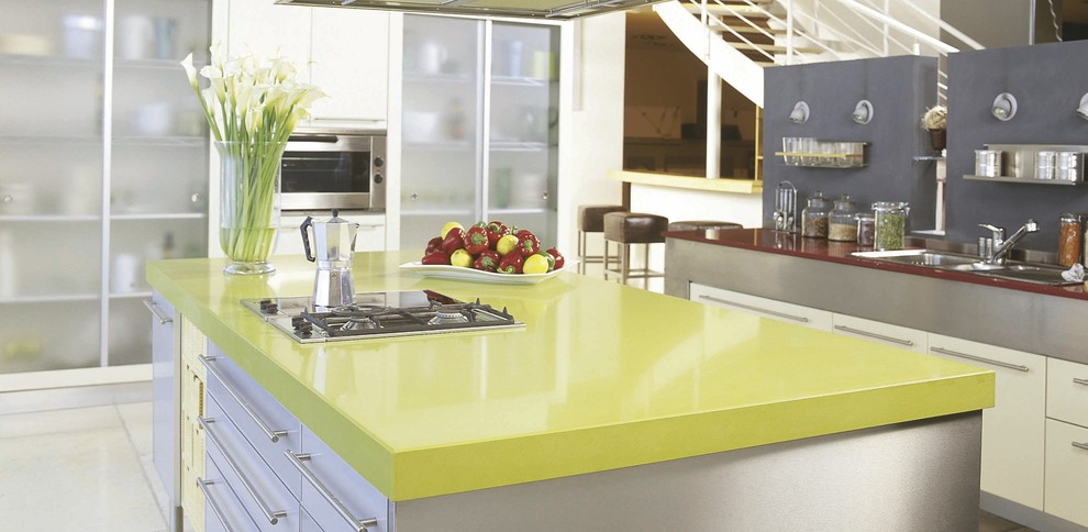 Design ideas for a contemporary kitchen in Omaha with quartz benchtops.