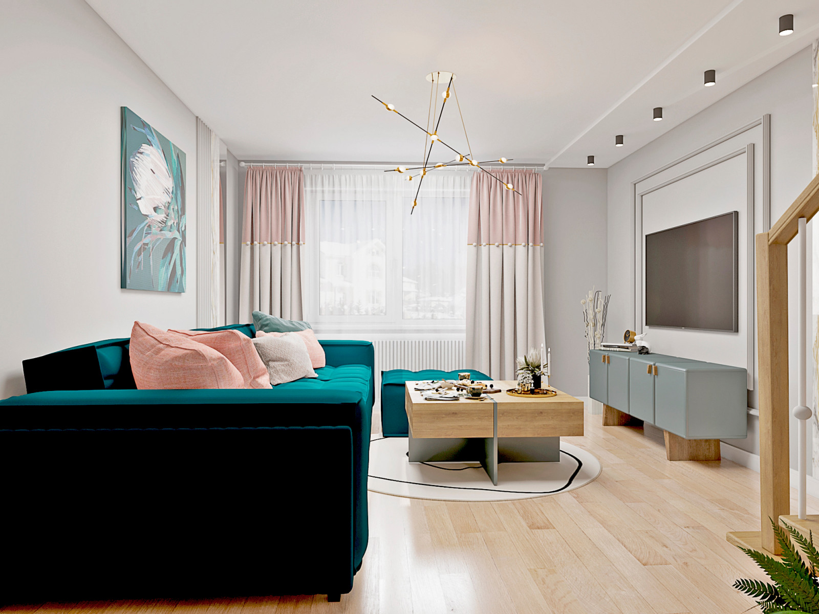 Кухня - гостиная с воздушной лестницей