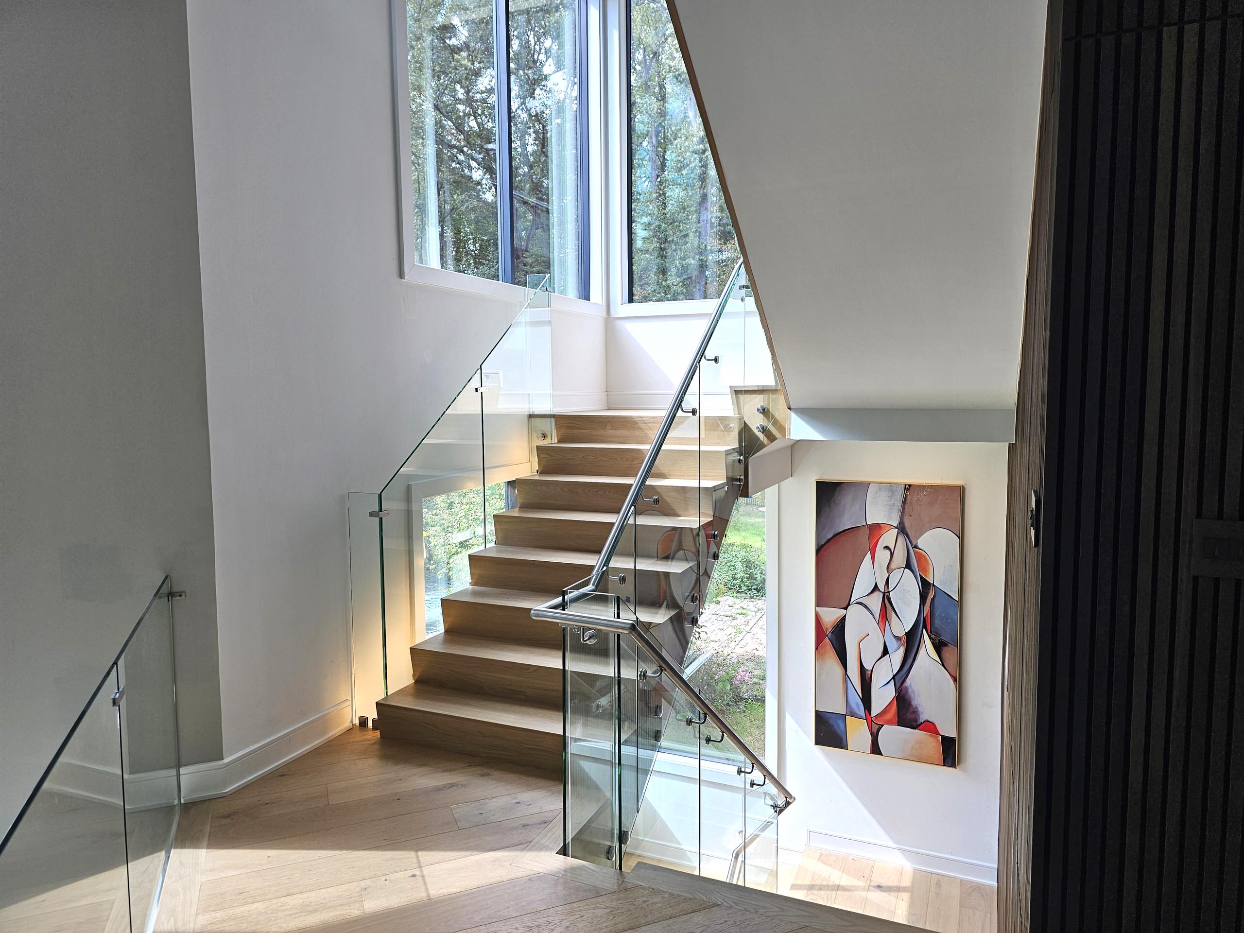 129_White Oak Slanted Riser Modern Stair, Mclean, VA 22102