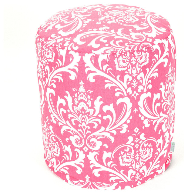 Indoor Hot Pink and White French Quarter Small Pouf