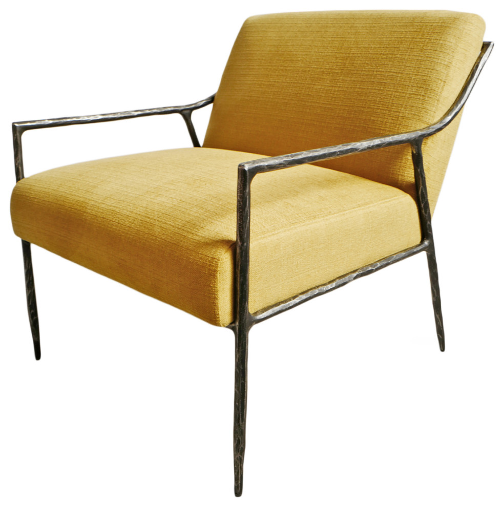 Modern Hammered Iron & Mustard Yellow Accent Chair Midcentury