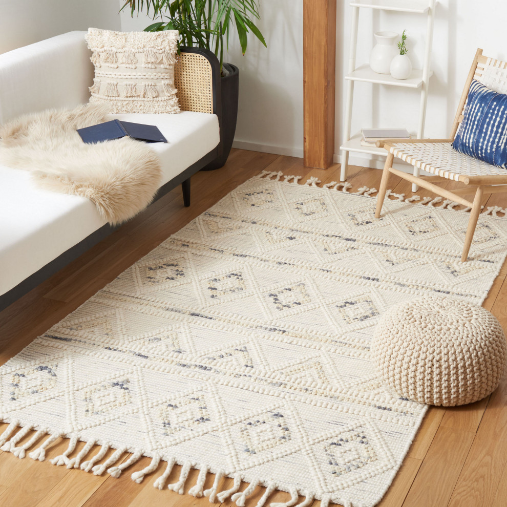 Safavieh Natura Nat175F Trellis, Geometric Rug, Ivory/Gray, 2'3"x9'