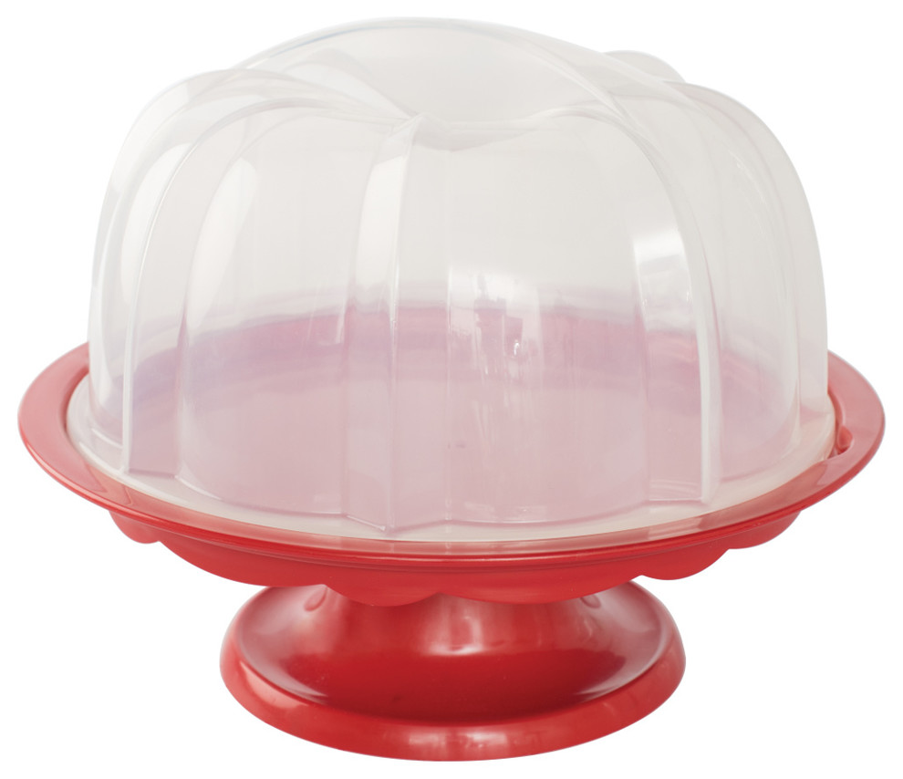 Nordic Ware Red 12.75 Inch Bundt Cake Stand with Dome Lid Contemporary Dessert And Cake