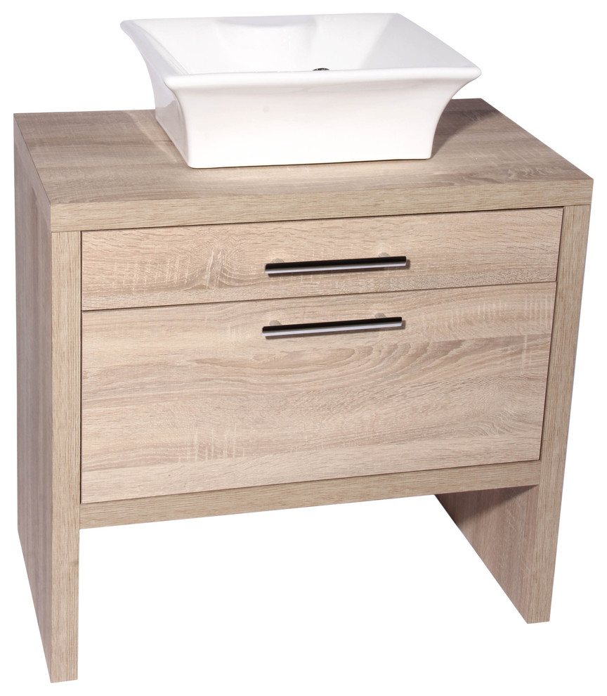 Montreal Natural Oak Bathroom Vanity With Cordoba Rectangular Vessel