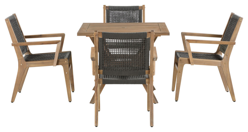 Ove Decors Quinn 5-piece Patio Dining Set, Gray Wood and Rope Accent -  Midcentury - Outdoor Dining Sets - by OVE Decors | Houzz