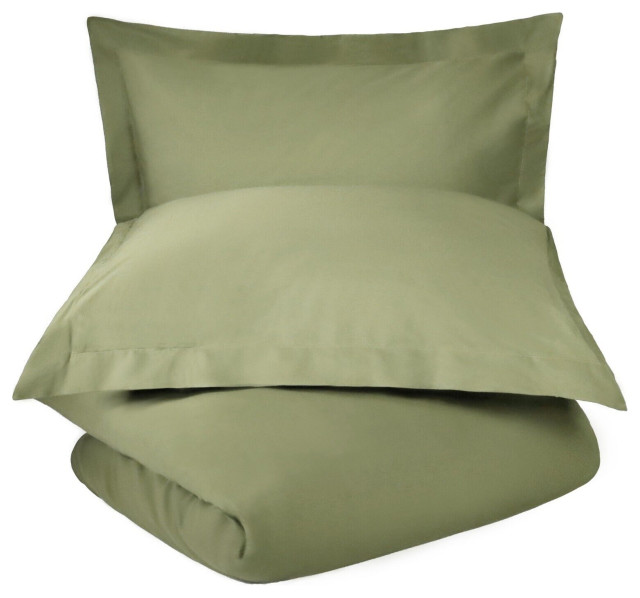 Luxury Cotton Blend Duvet Cover and Pillow Shams, Sage, King/California King