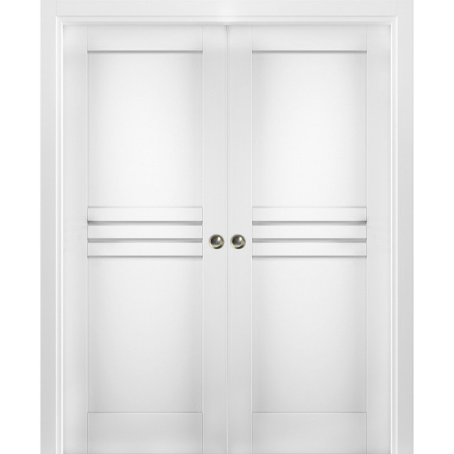 Sliding Double Pocket Doors / Mela 7444 White Silk, 56