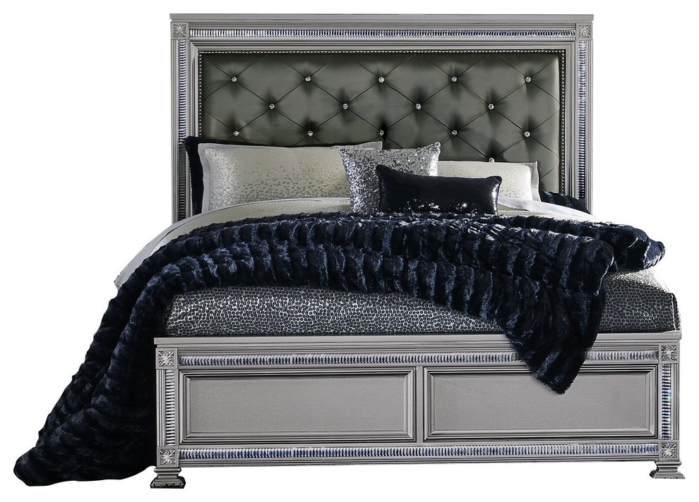 Begonia Hollywood Glam Queen Bed Metallic Gray