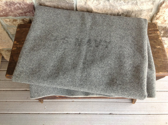Vintage US Navy Gray Wool Blanket by Home Spun Style - Traditional ...