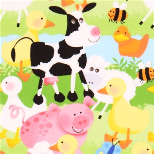 green farm animal flannel fabric from the USA