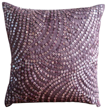 Mother Of Pearls Purple Art Silk 16"x16" Cushion Covers, Creeping Vines